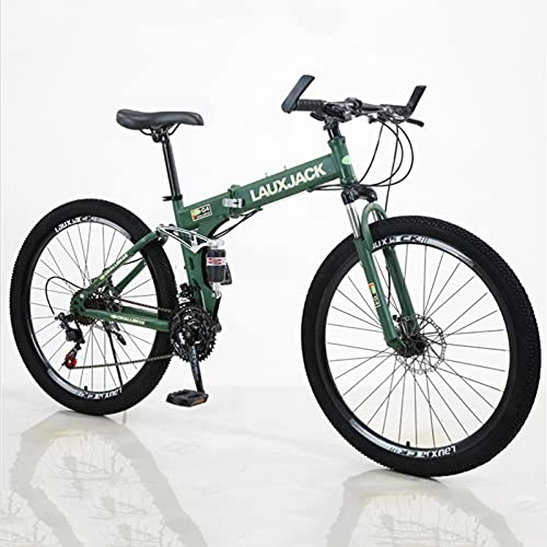 Folding Bike : GREAT Folding Mountain Bike 21 / 24 / 27 / 30 Speed Steel Frame 26 Inches Wheels Dual Suspension Bike, Fast Folding In Eight Seconds, Easy To Carry(Size:21 speed, Color:Green)