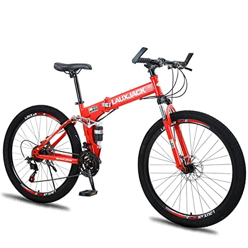 Folding Bike : GREAT Folding Mountain Bike 21 / 24 / 27 / 30 Speed Steel Frame 26 Inches Wheels Dual Suspension Bike, Fast Folding In Eight Seconds, Easy To Carry(Size:30 speed, Color:Red)