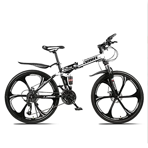 Folding Bike : GREAT Folding Mountain Bike Bicycle, 26 Inch Student Bicycle Non-slip Wear-resistant Tire Thickened High Carbon Steel Folding Frame, Disc Brakes(Size:24 speed, Color:Nero)