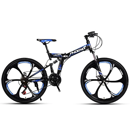 Folding Bike : GREAT Mountain Bike 26 Inch, 21 Speed Foldable Bicycle Double Shock Absorption Outdoor Sports Bike Mechanical Double Disc Brake Commuter Bike(Color:Blue)