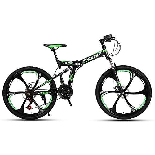 Folding Bike : GREAT Mountain Bike 26 Inch, 21 Speed Foldable Bicycle Double Shock Absorption Outdoor Sports Bike Mechanical Double Disc Brake Commuter Bike(Color:Green)