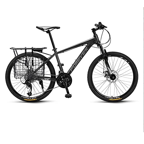 Folding Bike : GREAT Student 26” / 24” Mountain Bike, 27 Speed Bicycle Double Disc Brakes Road Bikes Aluminum Alloy Frame Commuter Bike With Metal Folding Basket(Size:26 inches, Color:Black)