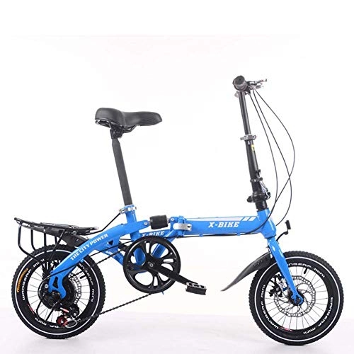 Folding Bike : Grimk 7 speed Folding Bikes For Adults Unisex Women Teens, bicycle Mens City Folding Pedals, lightweight, aluminum Alloy, comfort Saddle With Adjustable Handlebar & Seat, Blue, 14inches