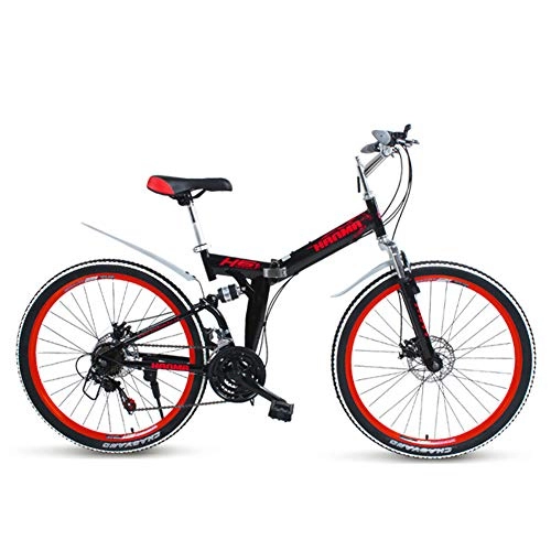 Folding Bike : Grimk City Bike Unisex Folding Mountain Bicycle Adults Mini Lightweight For Men Women Ladies Teens With Adjustable Seat, aluminum Alloy Frame, 27 Inch Wheels Disc brakes, blackred, 27speed
