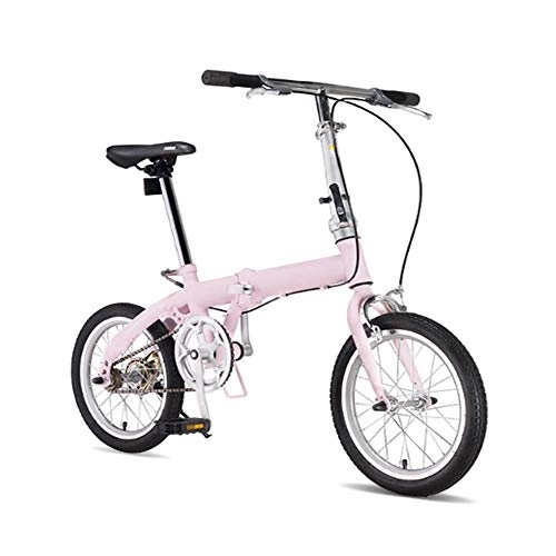 Folding Bike : Grimk Folding Bike Unisex Alloy City Bicycle 15" With Adjustable Handlebar & Seat Single-speed, comfort Saddle Lightweight For Adults Men Women Teens Ladies Shopper, Pink
