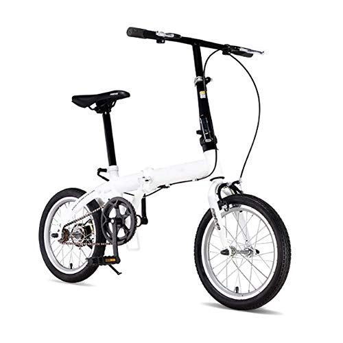 Folding Bike : Grimk Folding Bike Unisex Alloy City Bicycle 15" With Adjustable Handlebar & Seat Single-speed, comfort Saddle Lightweight For Adults Men Women Teens Ladies Shopper, White