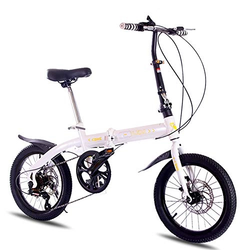 Folding Bike : Grimk Folding Bike Unisex Alloy City Bicycle 16" With Adjustable Handlebar &comfort Saddle, 6 speed, Lightweight For Adults Men Women Teens Ladies Shopper, Disc brake, White