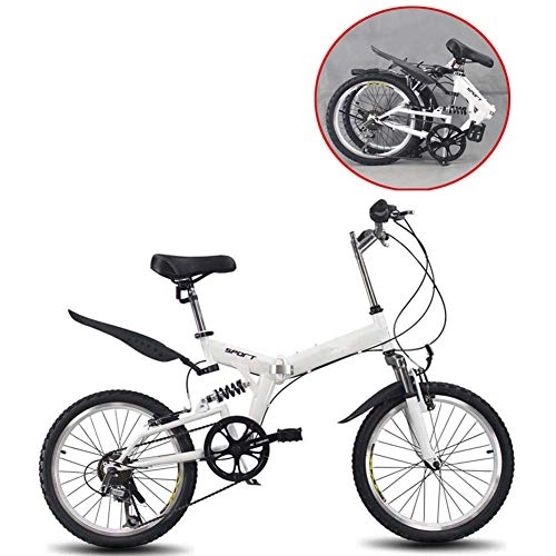 Folding Bike : Grimk Folding Bike Unisex Alloy City Bicycle 20" With Adjustable comfort Saddle, 6 speed, Lightweight For Adults Men Women Teens Ladies Shopper, front rear V brake
