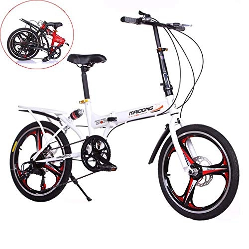 Folding Bike : Grimk Folding Bike Unisex Alloy City Bicycle 20" With Adjustable Handlebar & Seat 6 speed, comfort Saddle Lightweight For Adults Men Women Teens Ladies Shopper, White