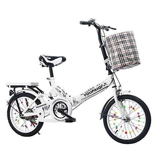Folding Bike : Grimk Folding Bikes City Bicycle For Adults Men Women Teens Unisex, with Adjustable Handlebar & Seat Folding Pedals, lightweight, aluminum Alloy, comfort Saddle, White, 20inches
