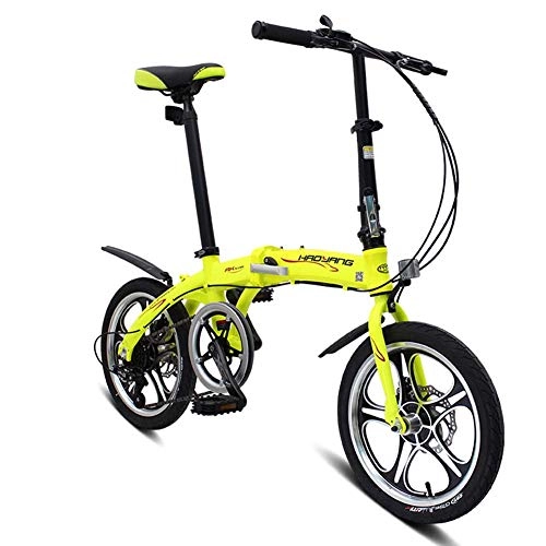 Folding Bike : Grimk Folding Bikes City Bicycle For Adults Men Women Teens Unisex, with Adjustable Handlebar & Seat Folding Pedals, lightweight, aluminum Alloy, comfort Saddle, Yellow