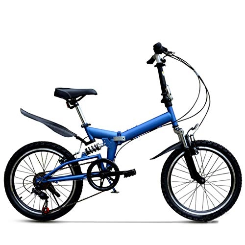Folding Bike : GRXXX Mountain Bike Children Folding Bicycle Front and Rear Shock Absorber 20 inch, Blue-20 inches