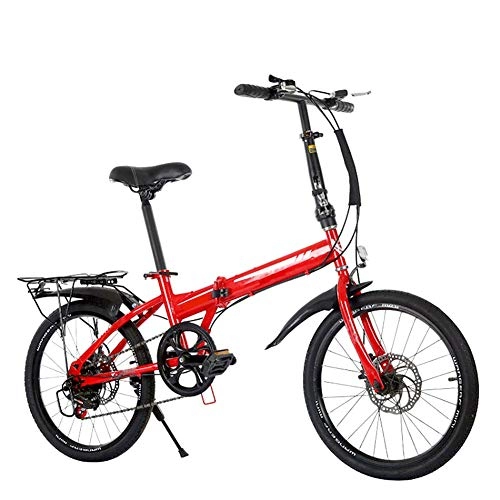 Folding Bike : GSSDWW Folding bicycle, steel 6-piece flywheel, full disc brakes, wear-resistant tires, suitable for adults / students, Red