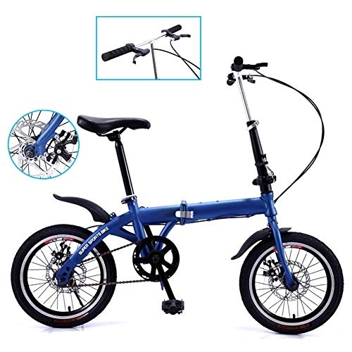 Folding Bike : GUANGMING - Folding Bike for Children Students, Single Speed Travel Bicycle, Lightweight High-Carbon Steel Mountain Bike, Perfect for Small Locations, 16 Inch (Color : Blue)