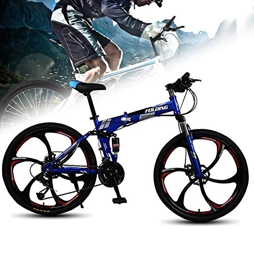 Folding Bike : GUANGMING - Folding Mountain Bike Bicycle, Double Shock-Absorbing, Variable Speed Portable City Bicycle Adult Student, 26 Inch 27-Speed, Blue (Color : Blue, Size : 26 inch 24 speed A)