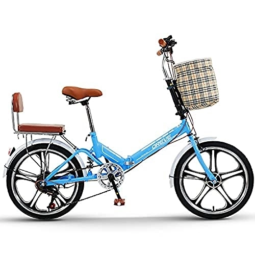 Folding Bike : GuanLaoGe 20 Inch Folding Bike, Portable Ultra-Light Variable Speed Adult Folding Bike, Adjustable Handlebars and Seat, Suitable for Adults, Foldable Urban Bicycle Suitable 135-175 cm, Blue, Gigh End