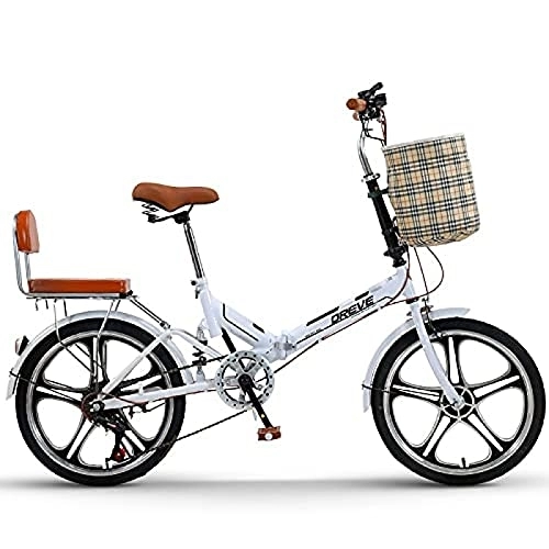 Folding Bike : GuanLaoGe 20 Inch Folding Bike, Portable Ultra-Light Variable Speed Adult Folding Bike, Adjustable Handlebars and Seat, Suitable for Adults, Foldable Urban Bicycle Suitable 135-175 cm, White, Gigh End