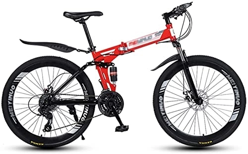Folding Bike : GuanLaoGe 26 Inch Mountain Bike Folding Bikes With Disc Brake 27 Speed Bicycle Full Suspension MTB Bikes For Men Or Women Foldable Frame, Red, 40, Gigh End