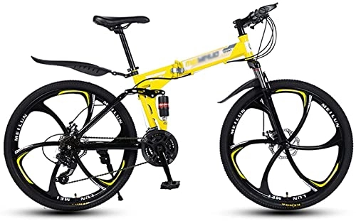 Folding Bike : GuanLaoGe 26 Inch Mountain Bike Folding Bikes With Disc Brake 27 Speed Bicycle Full Suspension MTB Bikes For Men Or Women Foldable Frame, Yellow, 10, Gigh End