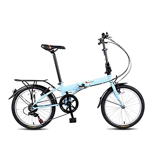 Folding Bike : GUHUIHE 20 in 7 Speed ​​City Folding Bike, Front and Rear Shock Absorption Double Disc Brake Variable Speed Foldable Bicycle, Compact Suspension Bike Bicycle Urban Commuters (Color : Blue)