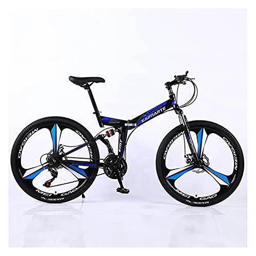 Folding Bike : GUHUIHE Road Bikes Racing Bicycle Foldable Bicycle Mountain Bike 26 / 24 Inch Steel 21 / 24 Speed Bicycles Dual Disc Brakes (Color : Blue 3 wheelspoke, Number of speeds : 24 Inches 21Speed)