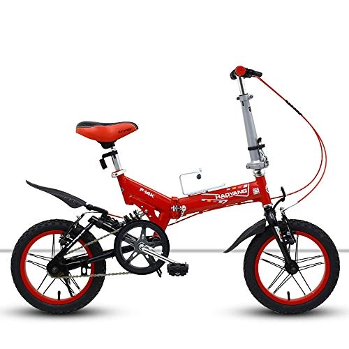 Folding Bike : GUI-Mask SDZXC14 Inch Folding Bicycle Single Speed Bicycle Can Be Equipped with Auxiliary Wheel Pull Wind Micro Mountain Shock Absorber Bicycle Adult Students