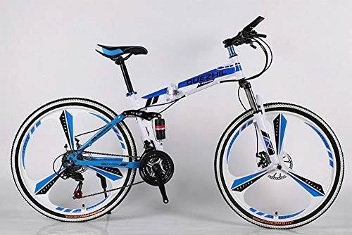 Folding Bike : GUO Bicycle Folding Mountain Bike 21-speed Aluminum Alloy 26 Inch Fat Road Bike Snow Bike Disc Brake Bicycle-blue_Spoke_wheel