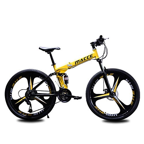 Folding Bike : GUO Folding Mountain Bike 26-inch Multi-speed Tires, Dual Disc Brakes, Portable High-carbon Steel Frame, Foldable Shock-absorbing Mountain Bike-yellow2_26_inch_24_speed