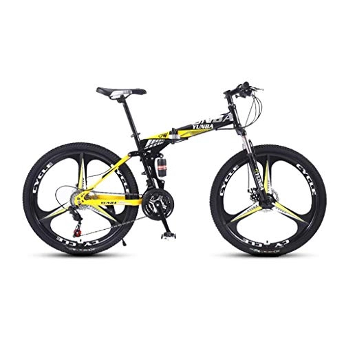 Folding Bike : GUOE-YKGM Adult Mountain Bikes - 26 Inch High Carbon Steel Full Suspension Frame Folding Bike - 24 / 27 Speed ​​Gears Dual Disc Brakes Mountain Bicycle (Color : Yellow, Size : 24 speed)