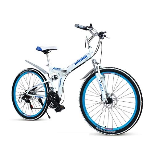 Folding Bike : GUOE-YKGM Adult Mountain Bikes - Unisex Folding Bike Non-Slip Bicycles - Outdoor Racing Cycling - 21 Speed ​​Gears Dual Disc Brakes Mountain Bicycle - 24 / 26inch Wheel (Color : Blue, Size : 24inch)