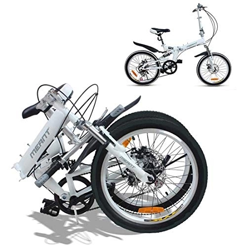 Folding Bike : GUOE-YKGM Dual Disc Brakes 7 Speed Mountain Bike Folding Bicycle 20 Inch Foldable Bicycles(White)