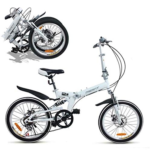 Folding Bike : GUOE-YKGM Folding Bike, 20inch 7 Speed Portable Bicycle, Double Disc Brakes Mountain Bikes Urban Commuters for Adult Teens(White)