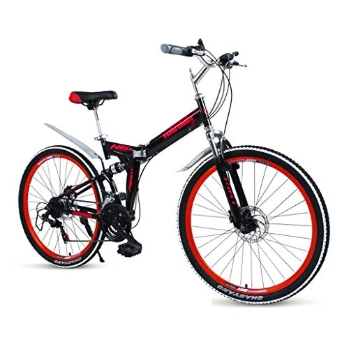 Folding Bike : GUOE-YKGM Folding Mountain Bike 24 / 26inch 21 Speed Shimano Gear Bicycle Full Suspension MTB Bikes (Red, Blue, Black) (Color : Red, Size : 24inch)