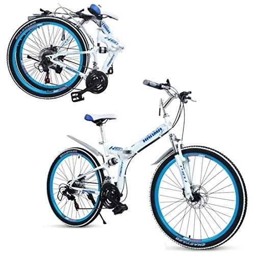 Folding Bike : GUOE-YKGM Folding Mountain Bike For Adults, Unisex Folding Outdoor Bicycle, Full Suspension MTB Bikes, Outdoor Racing Cycling, 21 Speed, 24 / 26inch Wheels (Color : Blue, Size : 24inch)