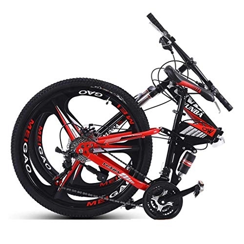 Folding Bike : GUOE-YKGM Folding Mountain Bike For Women / men, Stone Mountain 26 Inch Wheels 24 / 27-Speed Adult Folding Bicycles Lightweight, Gloss Red (Color : Red, Size : 24 speed)