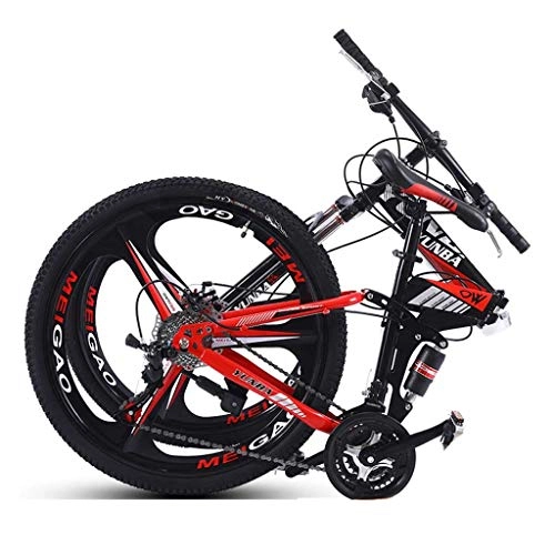 Folding Bike : GUOE-YKGM Folding Mountain Bike For Women / men, Stone Mountain 26 Inch Wheels 24 / 27-Speed Adult Folding Bicycles Lightweight, Gloss Red (Color : Red, Size : 27 speed)