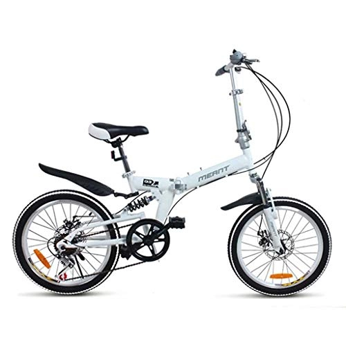 Folding Bike : GUOE-YKGM Mountain Bike For Adults, Unisex Folding Bicycle MTB Bikes Outdoor Racing Cycling, 7 Speed, 20inch Wheels (Color : White)