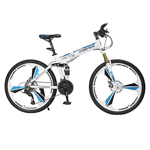 Folding Bike : GUOE-YKGM Outroad Mountain Bike For Adult Teens, 26 Inch Bike Mountain Bikes 24 Speed Folding Bicycle Full Suspension MTB Bike For Men / Women (Color : White)