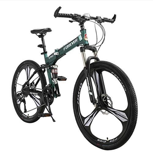 Folding Bike : GUOE-YKGM Womens Folding Mountain Bike, 17-Inch / Medium High-Tensile Steel Frame, 24-Speed, 26-inch Wheels Folding Bicycle(Red, White, Green) (Color : Green)