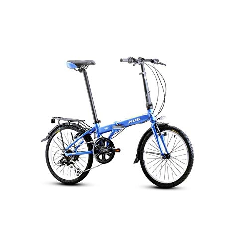 Folding Bike : Guyuexuan Folding Bicycle, 20-inch 6-speed, Men's And Women's Quick-loading Light Portable Bicycle, Aluminum Alloy The latest style, simple design (Color : Blue, Edition : 6 speed)