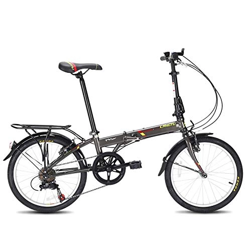 Folding Bike : Guyuexuan Folding Bike, 20 Inch Men And Women Ultra Light Portable Adult Bicycle, Student Shift Bicycle The latest style, simple design (Color : Gray, Edition : 7 speed)
