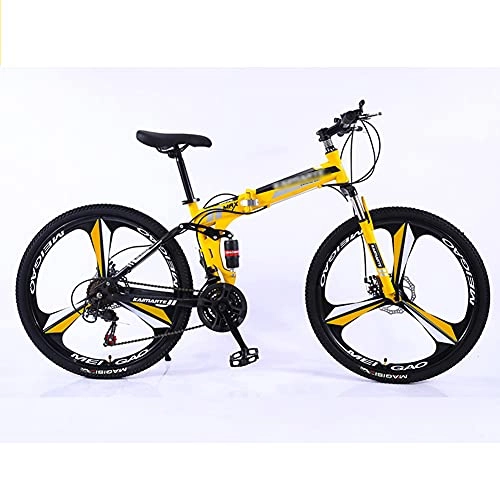 Folding Bike : GWL Folding Bicycles, 26-Inch Mountain Bike High Carbon Steel Aluminium Alloy Outdoor Bicycle For Daily Use Trip Long Journey / Yellow