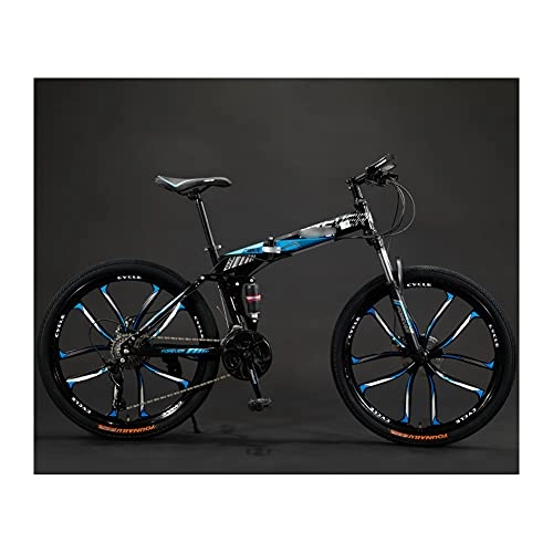Folding Bike : GWL Folding Bike 24 26 Inches, Variable Speed Wheel, Dual Suspension Folding Mountain Bike, Adult Student Lady City Commuter Outdoor Sport Bike / blue / 26inch