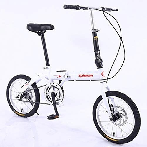 Folding Bike : GWM 16 Inch Portable Folding Bicycle Single Speed Bicycle Holding Brake Adult Man Woman City Commuter Car (Color : White)