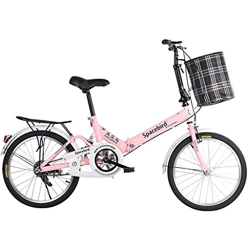 Folding Bike : GWM 20-inch Folding Bike Adult Student Lady Single Speed City Commuter Outdoor Sport Bike, Pink