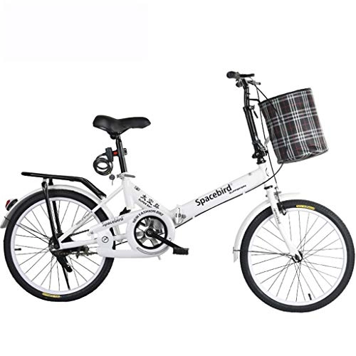 Folding Bike : GWM 20-inch Folding Bike Male Female Adult Lady City Commuter Outdoor Sport Bike with Basket, White
