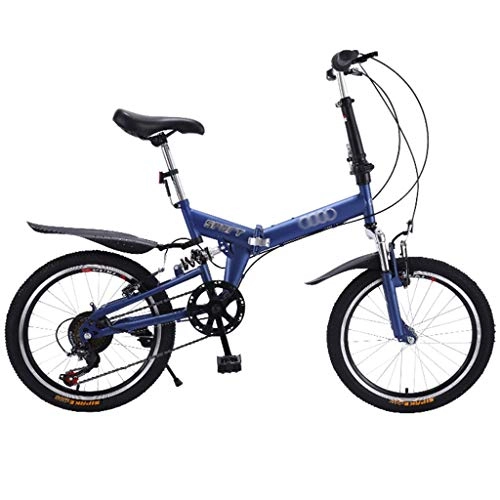 Folding Bike : GWM Bicycle Folding Double Shock-absorbing Adult Mountain Bike-Blue, Variable Speed Bicycle