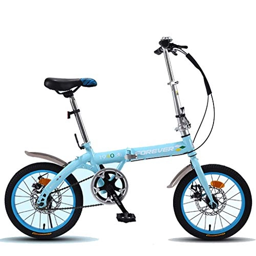 Folding Bike : GWM Bicycle Folding Double Shock-absorbing Adult Mountain Bike, Single Speed Bicycle (Color : Blue)