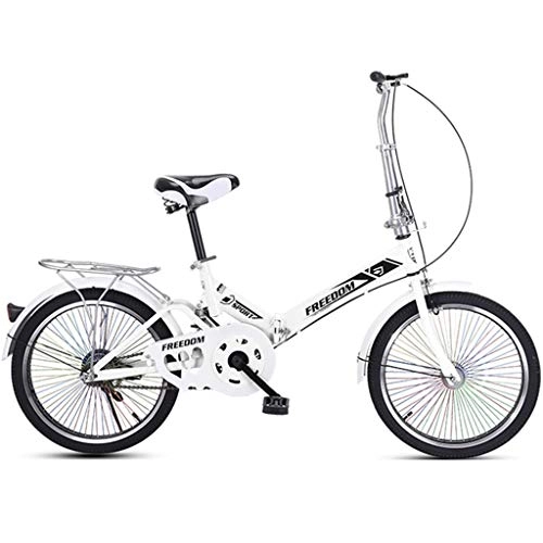Folding Bike : GWM Folding Bicycle, 20 inch Mini Portable Student Folding Bike for Men Women Lightweight Folding Casual Bicycle, Colorful Wheel, Shock Absorption (Color : White)