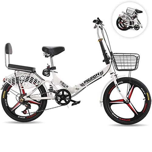 Folding Bike : GWM Folding Bicycle Colorful Wheels Single Speed Portable Lady Adult Student City Commuter Bicycle, White